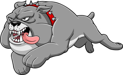 Angry Gray Bulldog Cartoon Character Jumping Aggressively With Tongue Out