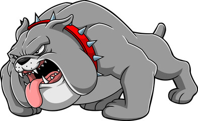 Angry Gray Bulldog Cartoon Character Growling With Tongue Out