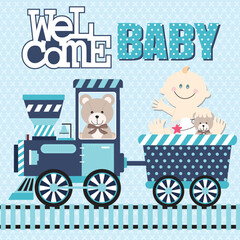 Welcome Baby Train Invitation card