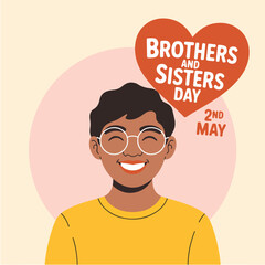 Happy child celebrates Brothers and Sisters Day on May 2nd.