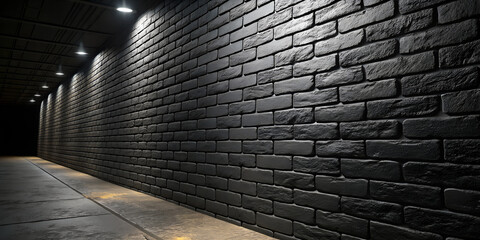 Black brick wall texture background dark tunnel with lights architecture