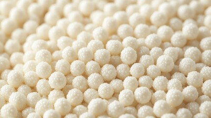 Small, white, spherical tapioca pearls fill the frame