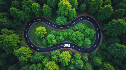 Aerial View of the Winding Road – Drone Top-Down High-Angle Shot