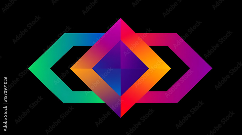 Poster abstract geometric design featuring colorful interconnected shapes on a black background space filli