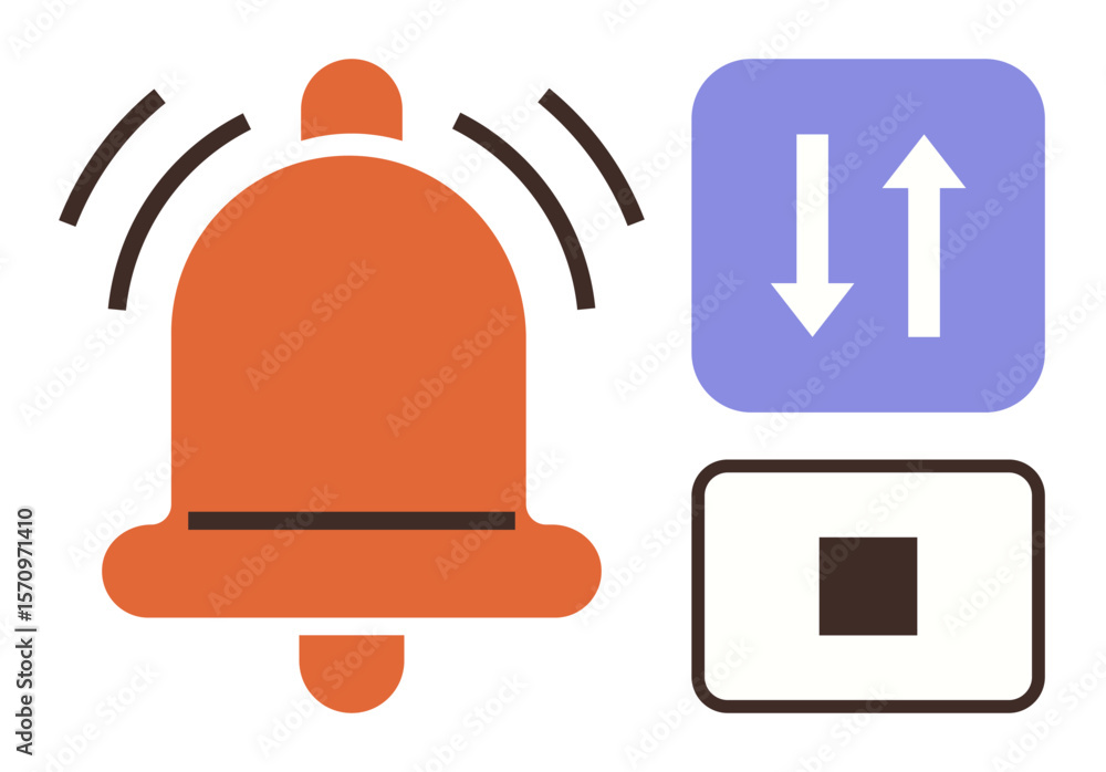Poster ringing bell representing notifications, with adjacent up-down arrows for volume adjustment and a st