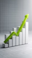 Green Arrow Ascending on White Bar Graph, Financial Growth Concept