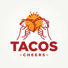 minimalist tacos cheers line art icon logo vector illustration design. simple modern mexican food restaurant logo concept