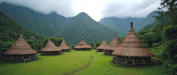 Wae Rebo Village Flores Island Indonesia Cone-Shaped Traditional Thatched Huts
