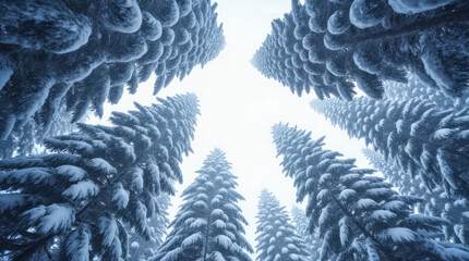 Austria Looking Straight Up at Snow-Covered Firs