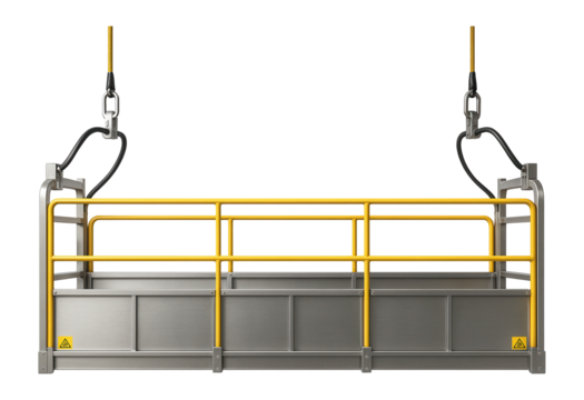 Multi-section suspended platform with a corrosion-resistant coating for coastal building maintenance.