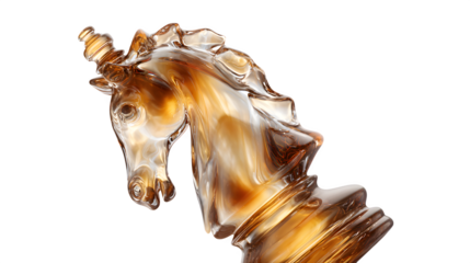 Amber Glass Knight Chess Piece, isolated on transparent background