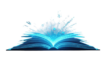 Futuristic Digital Bookshelf with Glowing Holographic Book Titles