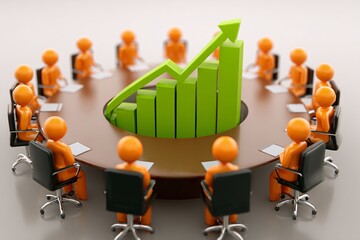 Business Meeting with Upward Green Chart, Financial Growth Concept