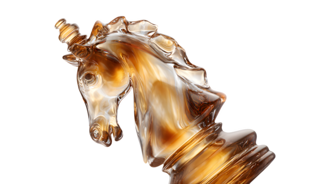 Amber Glass Knight Chess Piece, isolated on transparent background
