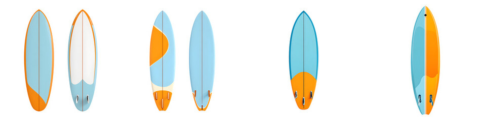Colorful Surfboard Collection Isolated on White