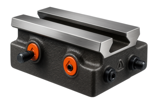 Heavy-duty cast iron sliding guide with a dovetail shape for a milling machine in an engineering workshop