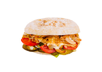 Delicious grilled chicken sandwich with fresh vegetables and cheese