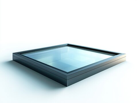 Square skylight in dark trim against a white background