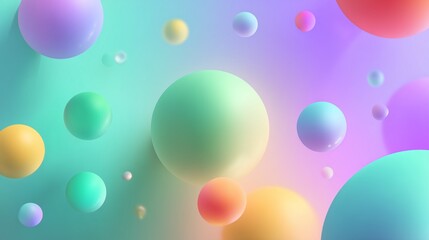 floating colorful orbs on neon pastel gradient background abstract design