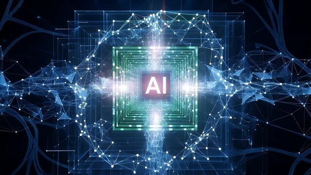 AI logo in glowing center of digital network