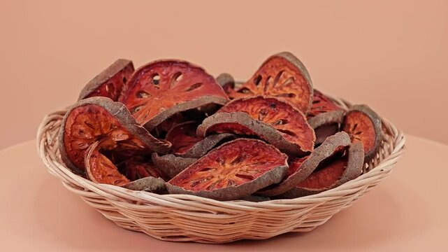 Dry Indian bael sliced. Aegle Marmelos.