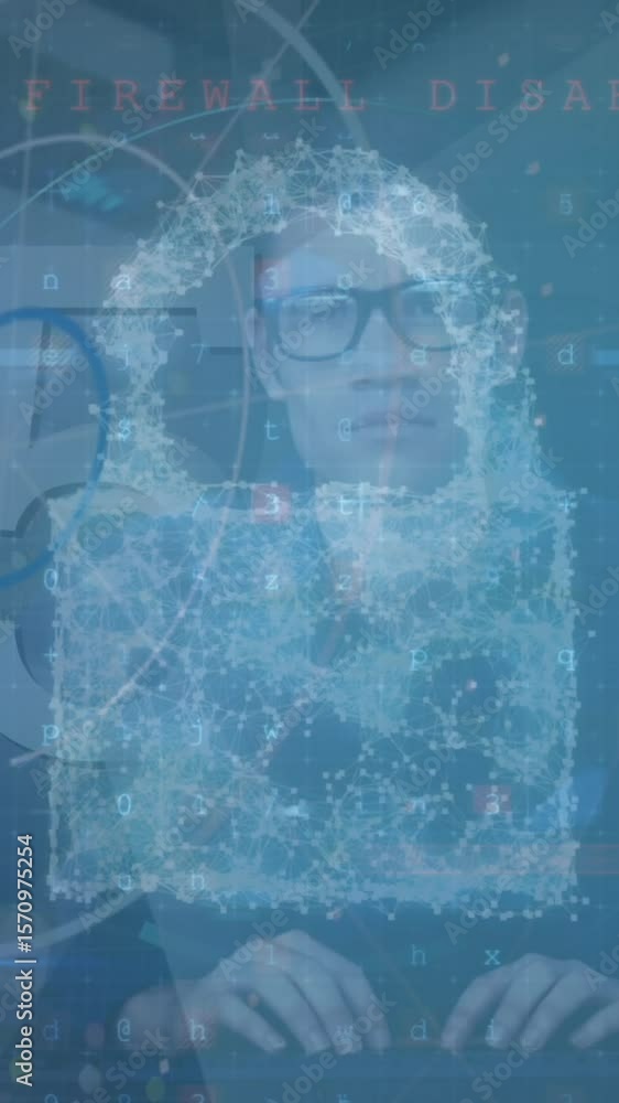 Poster animation of data processing over caucasian man and 5g text