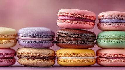 Fototapeta premium Stack of colorful, delicious, macaron cookies