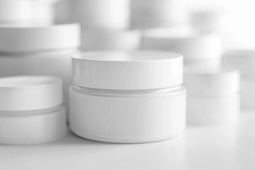 High-quality white cosmetic jar set on a bright surface Generative AI
