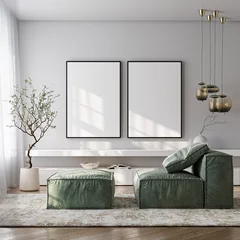 Fototapete Frame mockup, ISO A paper size. Living room wall poster mockup. Interior mockup with house background. Modern interior design. 3D render  © mtlapcevic