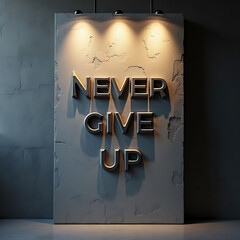 Motivational Quote Never Give Up on a Textured Stone Slab
