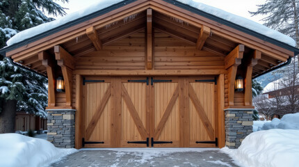 Swiss Alps Luxury Chalet – Timber Garage Gate of an Alpine Home