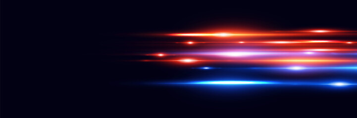 Colorful glowing light neon lines, with red and blue speed lines effect.