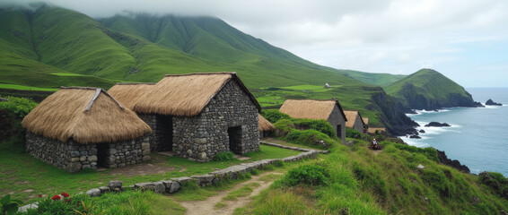 Batanes Islands Philippines Ivatan Stone Houses with Thick Coral Walls and Cogon Grass Roofs