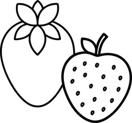 Simple line drawing of two fruits a persimmon and a strawberry