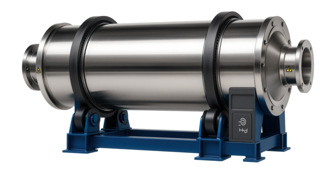 Rotary drum granulator with a large cylindrical chamber for producing uniform pellets in a fertilizer manufacturing facility