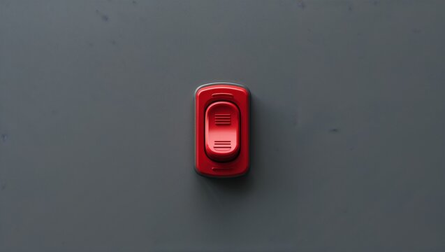 Displaying red rocker switch on gray panel, featuring sliding actuator with textured grip lines - Powered by Adobe