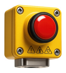 Heavy-duty emergency stop button with a reinforced casing for a mining operation.