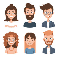 Diverse Cartoon Characters with Unique Hairstyles and Expressions