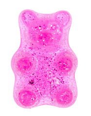 pink gummy bear with glitter isolated on transparent background, png