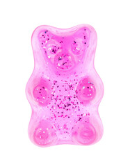 pink gummy bear with glitter isolated on transparent background, png
