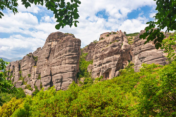 Historic Meteora monastery sitting atop sheer cliffs in northern Greece