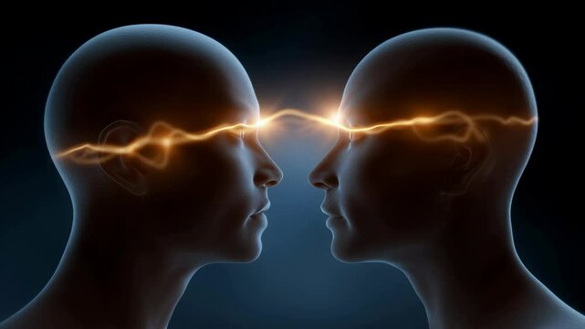 Abstract Human Heads with Energy Connection Representing Telepathy and Mental Communication