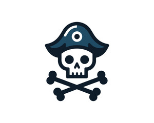 Jolly roger vector icon nautical pirate skull and crossbones emblem