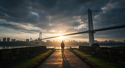 Fototapeta premium Golden Gate Bridge at sunset, a beautiful San Francisco landmark over the bay