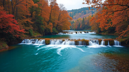 Plitvice Lakes in Autumn Croatia Turquoise Cascading Waterfalls Winding Through Rust-Colored Forests