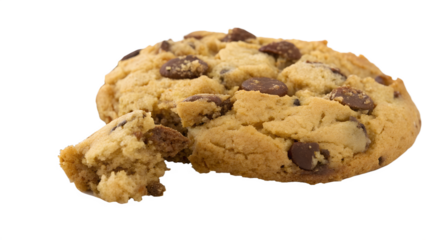 Chocolate chip cookie with bite taken isolated PNG with Transparent Background