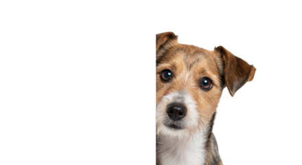 Dog Looking Out Portrait with Curious Expression on White