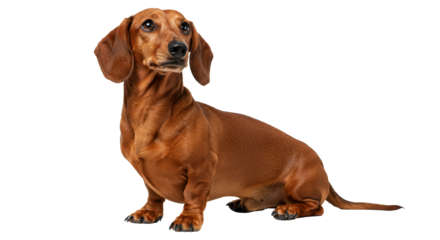 Dachshund Looking Upward on White Background Small Pet Portrait
