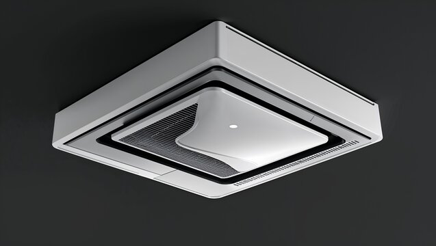 Displaying ceiling AC unit cooling air in dark ceiling, with vent grille and LED light - Powered by Adobe