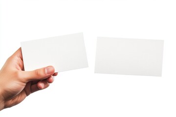 Obraz premium Hand Holding Two Blank Business Cards in a Studio Setting for Business and Marketing Concepts